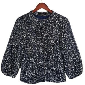 New‎ Badgley Mischka Boucle Tweed Textured Blue White Blazer 8 Luxury Designer